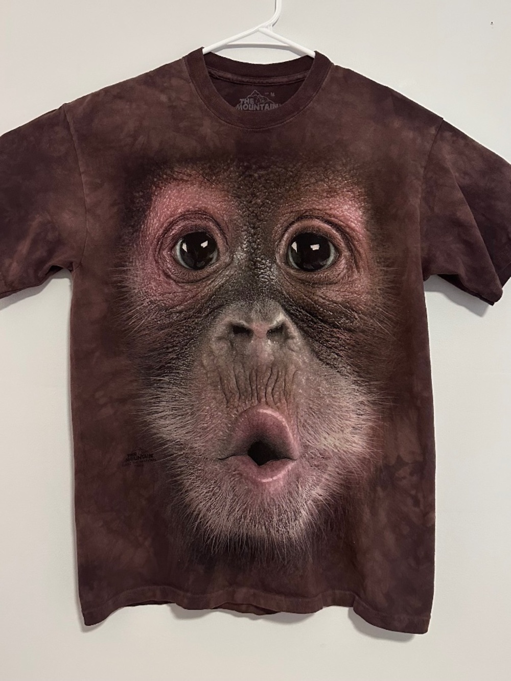 The mountain Monkey Face Animal Print T-Shirt Medium Brown Y2K Short Sleeve